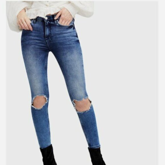 Free People Jeans High Rise Busted Knee Skinny Jeans OB754010S - Size 30 - Picture 1 of 10